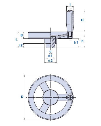 Speichenhandrad mit festem drehbarem Griff