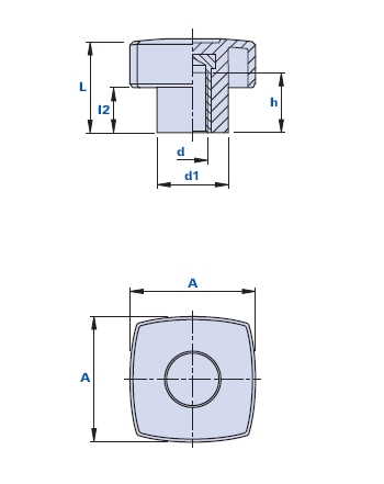 Bouton avec douille filetée borgne