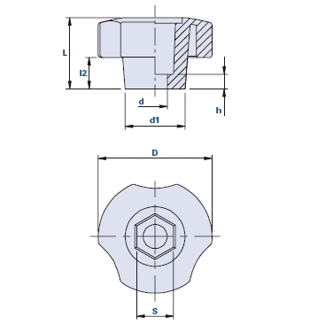 Volant à trois lobes avec siège hexagonal pour vis et écrous avec calotte