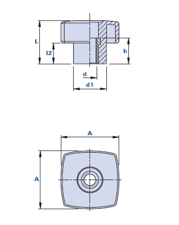 Bouton avec douille à filetage traversant