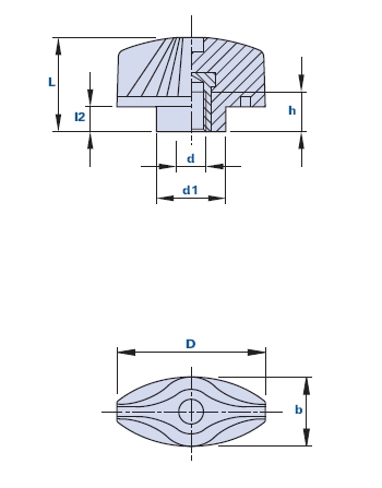 Flügelmutter mit Kragen und Sackloch-Gewindebuchse