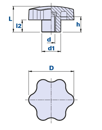 Sechssterngriff mit Sackloch-Gewindebuchse